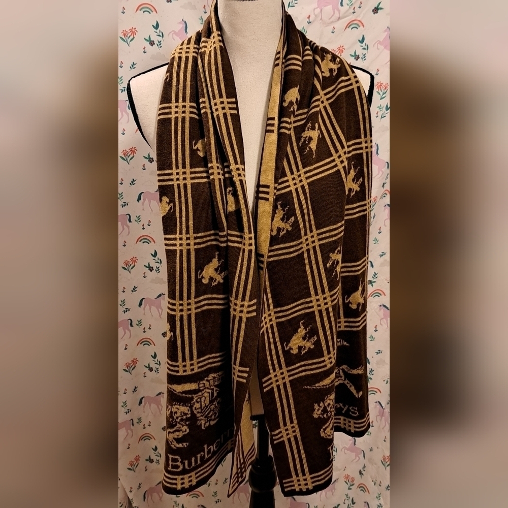 EUC Vintage 80s Burberrys Beige & Mocha Cashmere Reversable Casual Winter Scarf - Picture 3 of 7